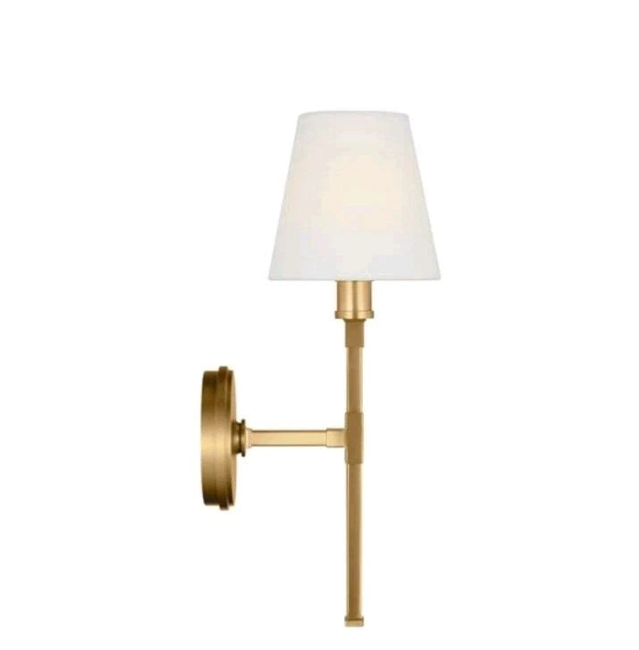 5.9" 1-Light Gold Wall Sconce with White Fabric Shade for Bathroom Hallway OB