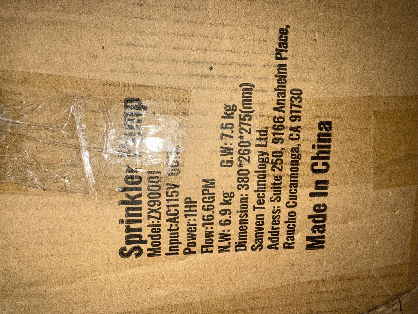 Vevor Sprinkler Pump Model ZX90001 / ZX11001 | AC115V 60Hz 1 HP - Brand New