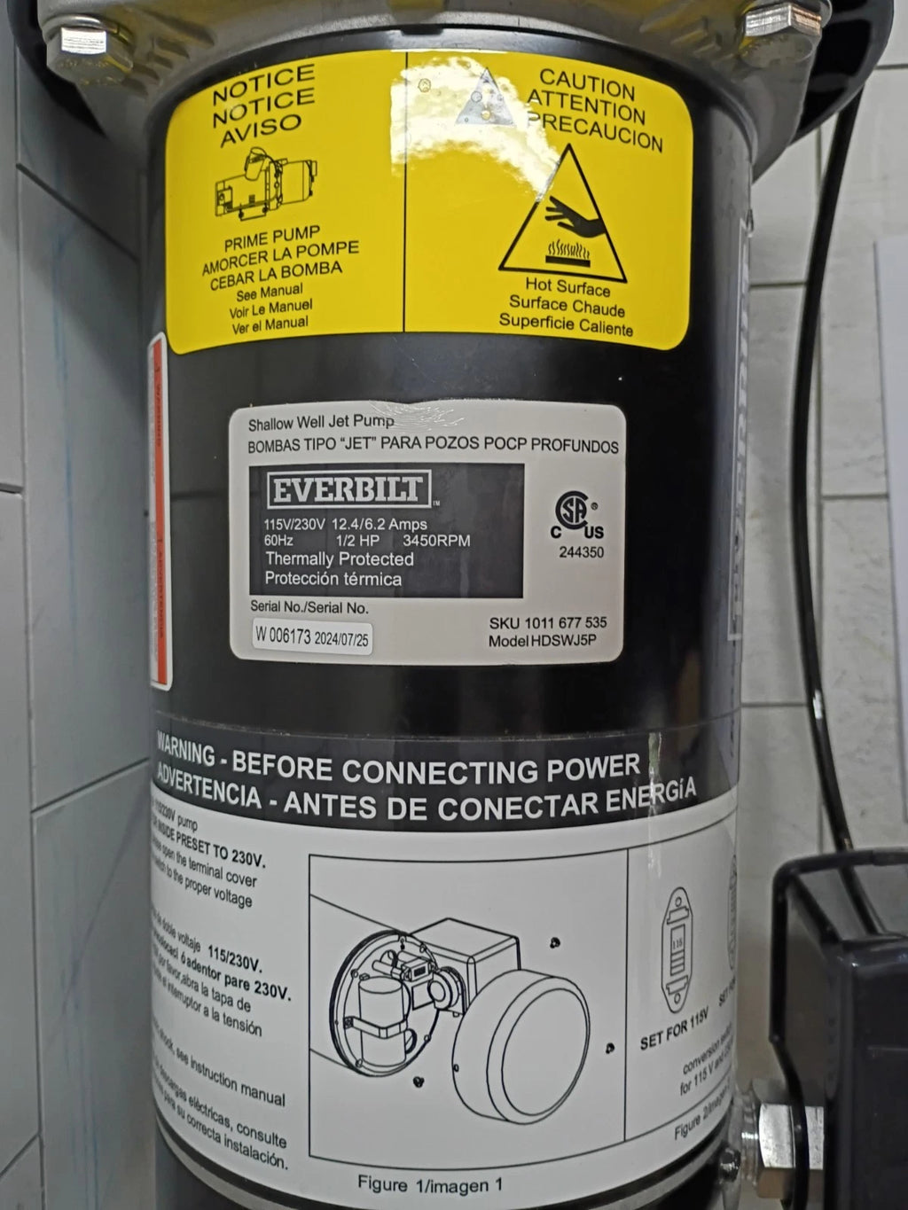 Everbilt HDSWJ5P 1/2 HP Plastic Shallow Well Jet Pump Used