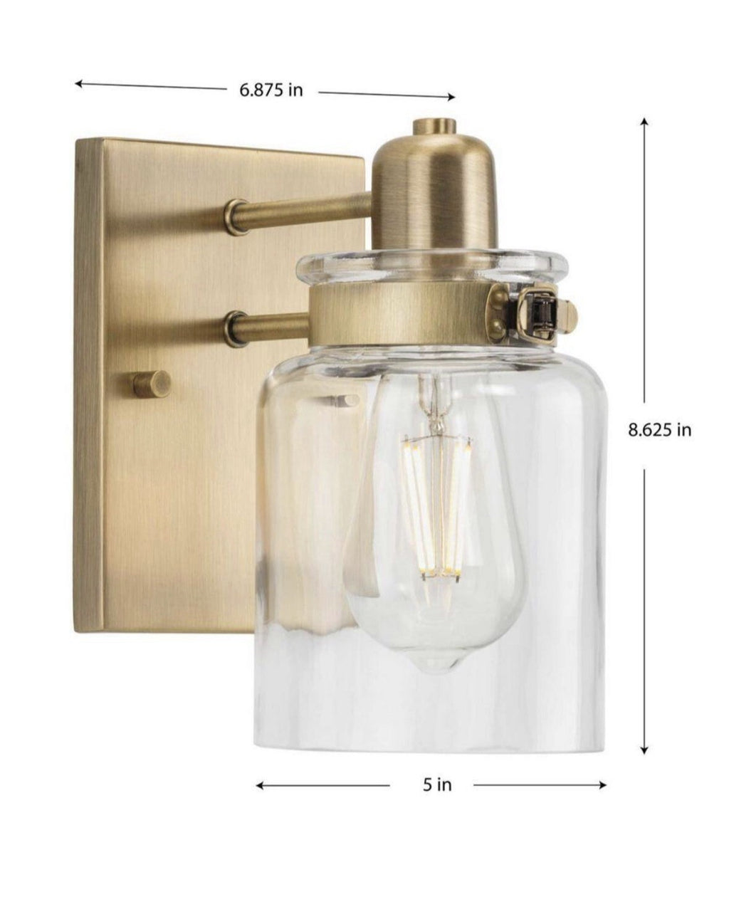 Calhoun 6.875 in. 1-Light Vintage Brass Clear Glass Farmhouse Bath Vanity Light