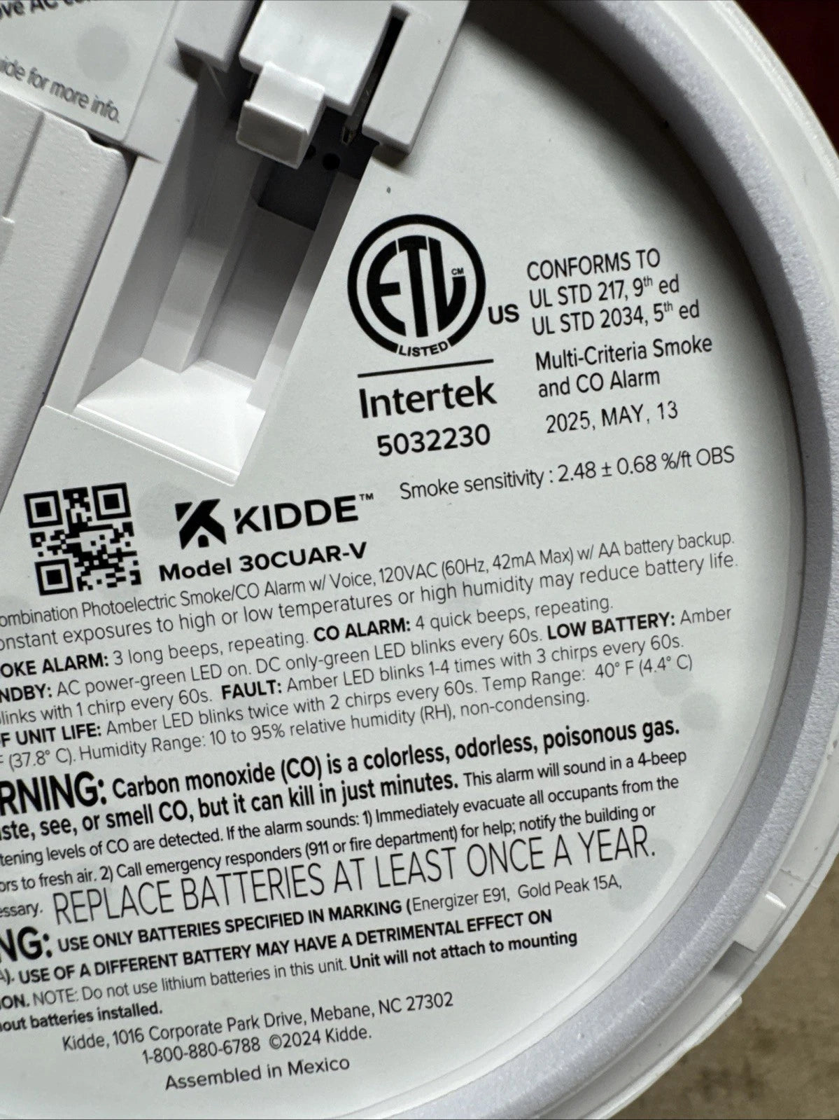 Kidde 30CUAR-V Smoke Carbon Monoxide Alarm Hardwired AA Backup New Open Box