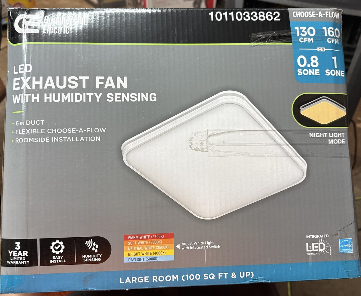 130 /160 CFM Ceiling Mount Room Side Installation Square Bathroom Exhaust Fan