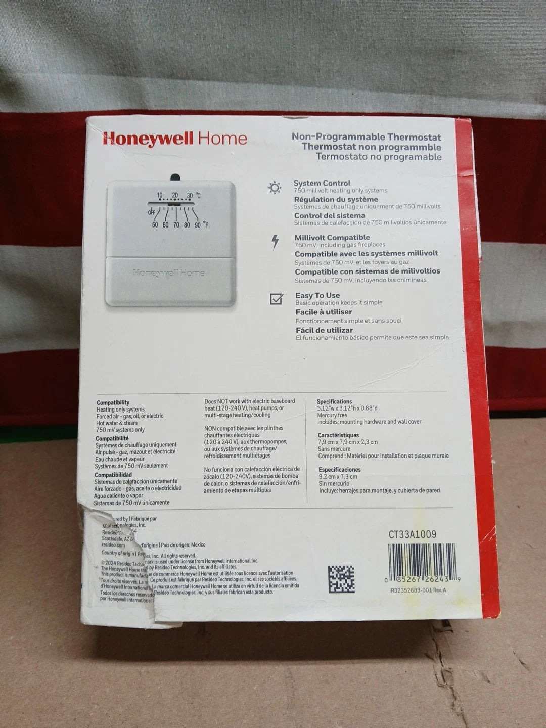 Honeywell Home CT33A Non-Programmable Thermostat 750mV