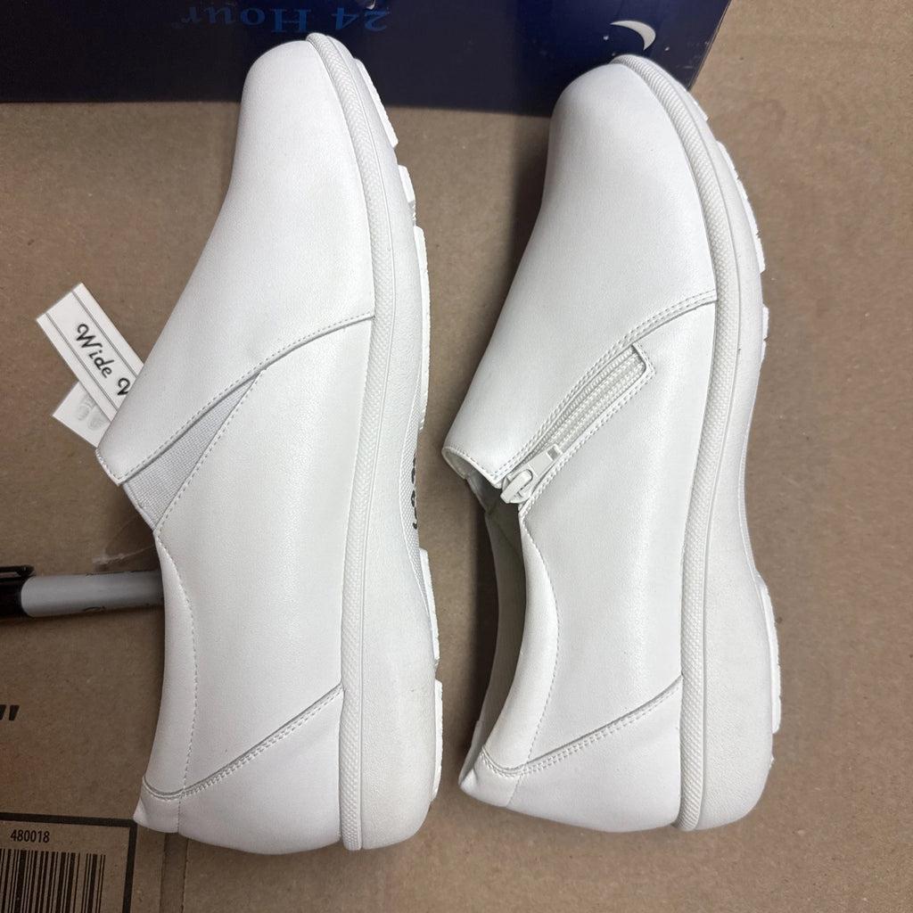 24 HOUR COMFORT Ester Women's 9.5 Wide Width Slip-On Leather Loafers Nurse