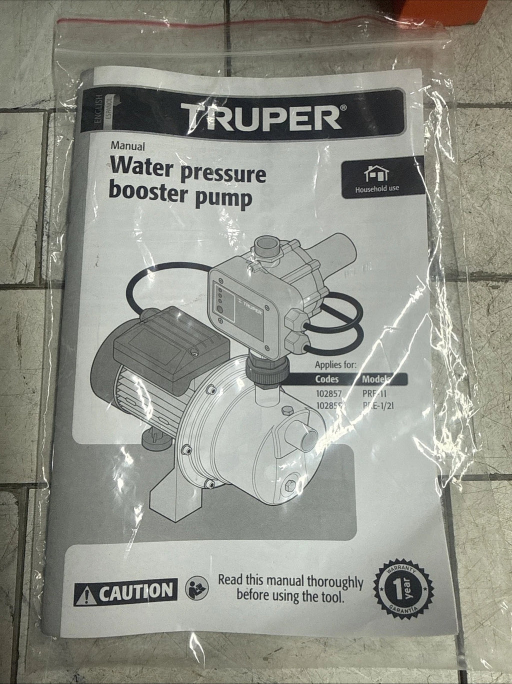 TRUPER PRE-11 - 1-HP Water Pressure Booster Pump System New Open Box