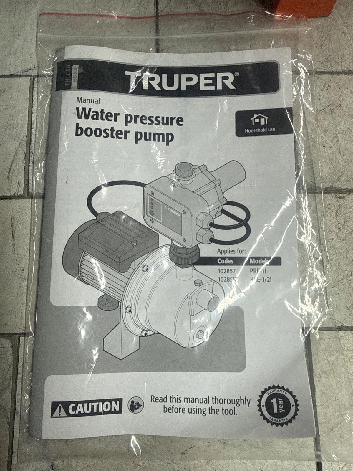 TRUPER PRE-11 - 1-HP Water Pressure Booster Pump System New Open Box