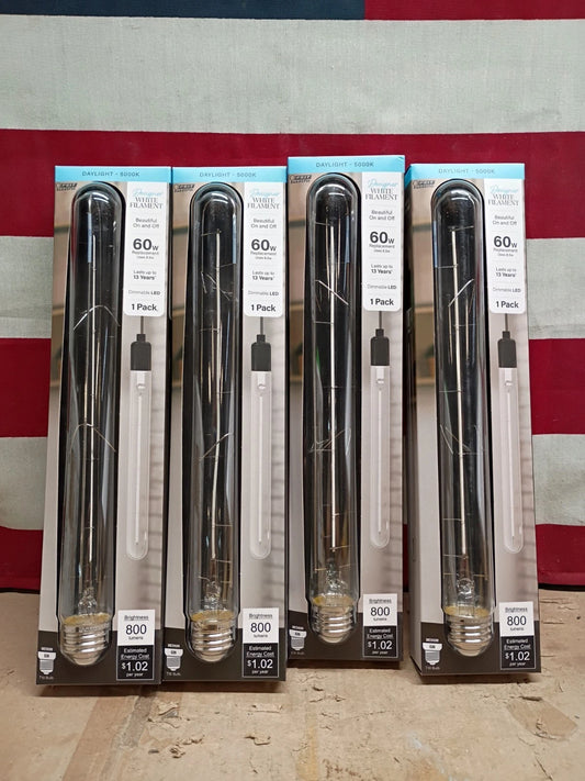 4pk 60-Watt Equivalent T10XL Dimmable Straight Thin White Filament Clear Glass