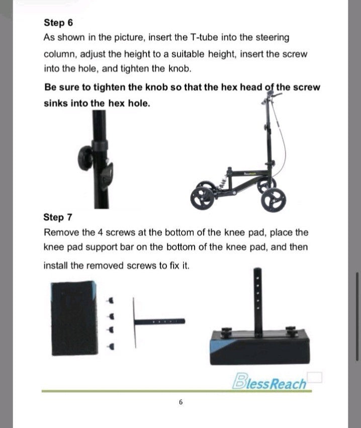Blessreach Wb2208, Knee Scooter Steerable Walker W/ Brakes Adjustable, OPEN BOX,