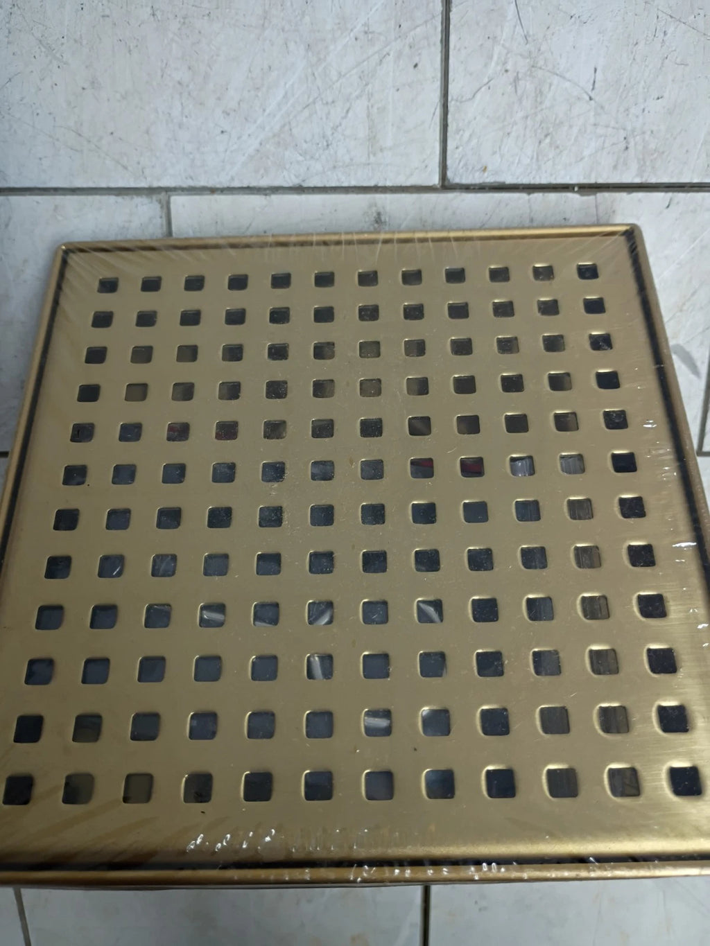 Reln Square Shower Drain with Square Pattern Drain Cover Brushed Gold 6x6" New