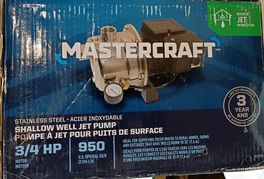 Mastercraft 3/4 HP Shallow Well Jet Pump Ships Fast Stainless Steel OPEN BOX