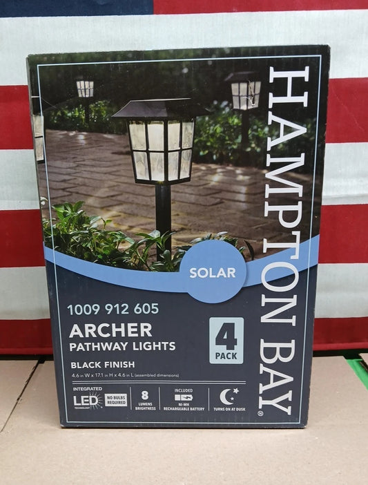 4pk Hampton Bay Black LED Outdoor Solar Path Light