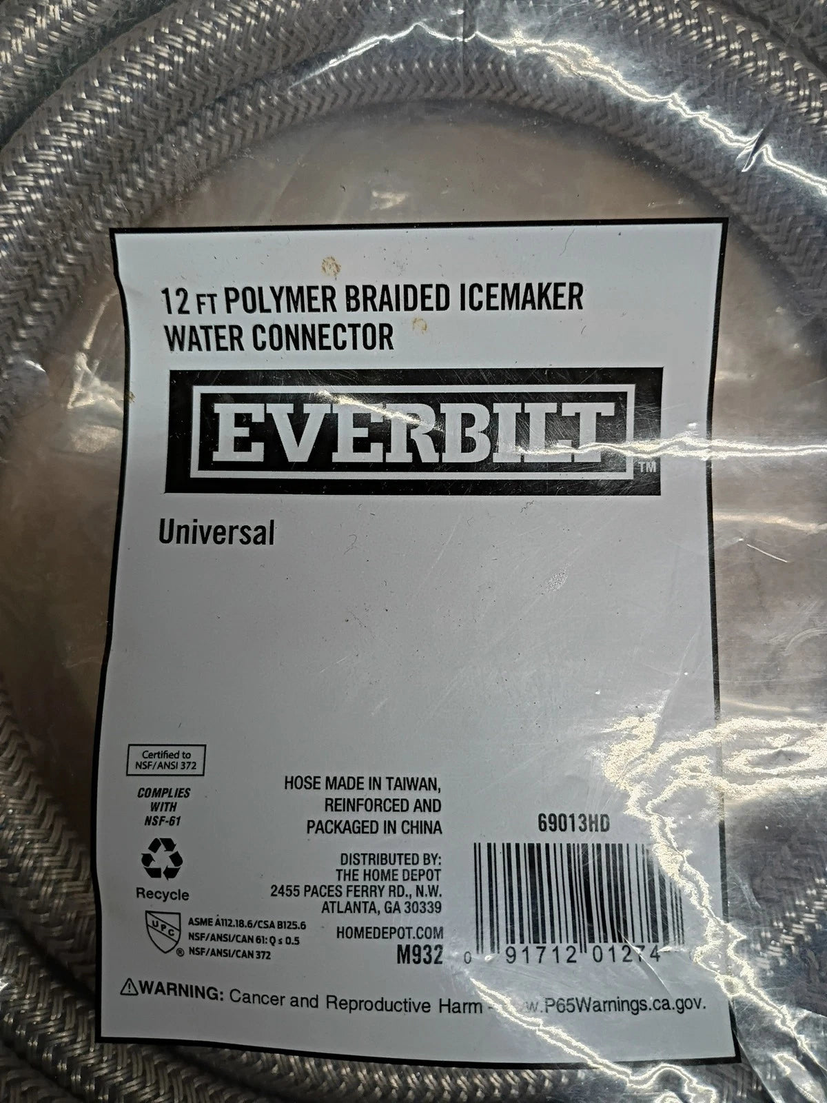 5-Pack Everbilt 12ft Polymer Braided Icemaker Water Line Connector Universal, OB