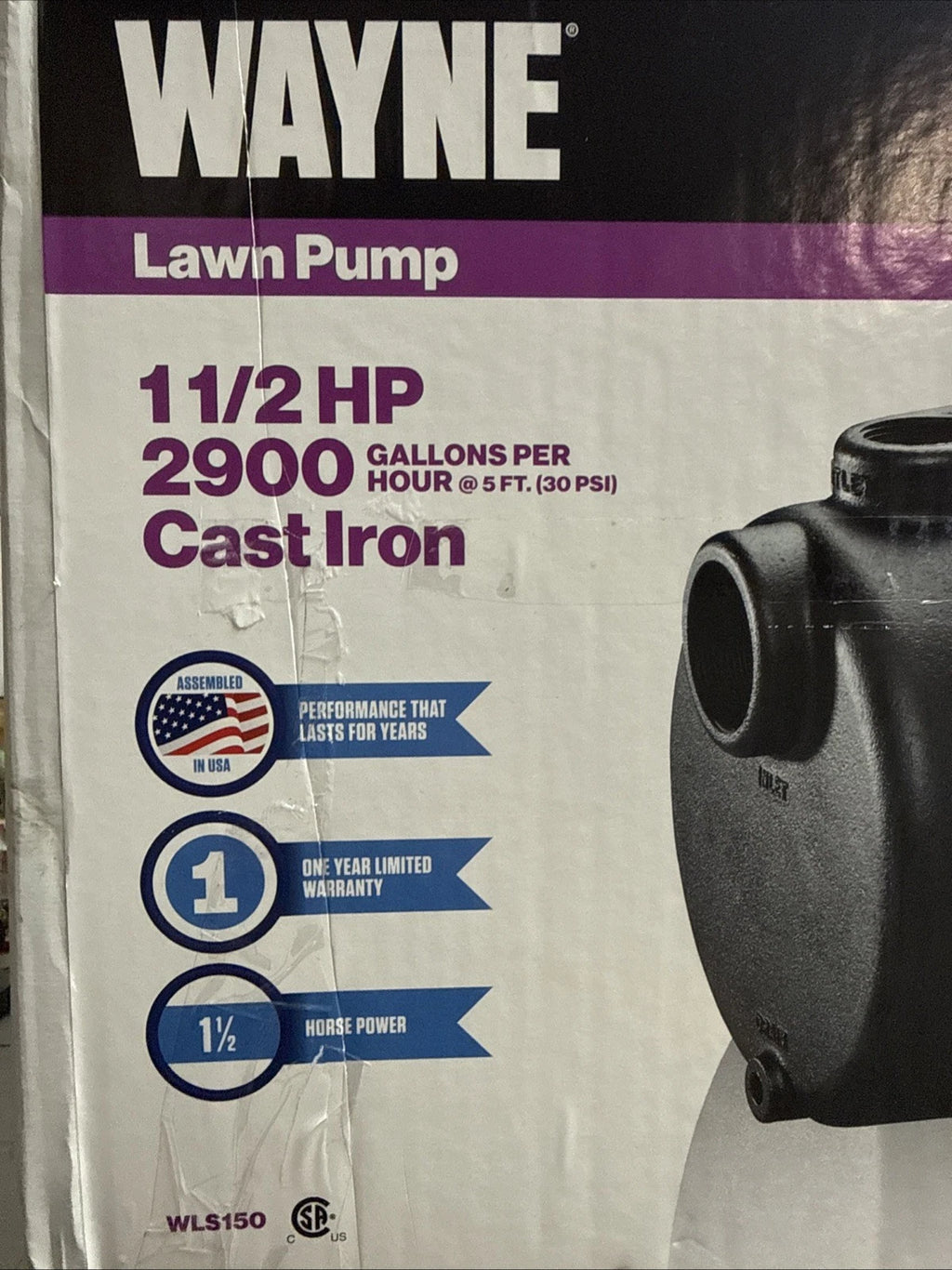 Wayne WLS150 1-1/2 HP Cast Iron Quick-Prime Lawn-irrigation Sprinkler Pump. NOB