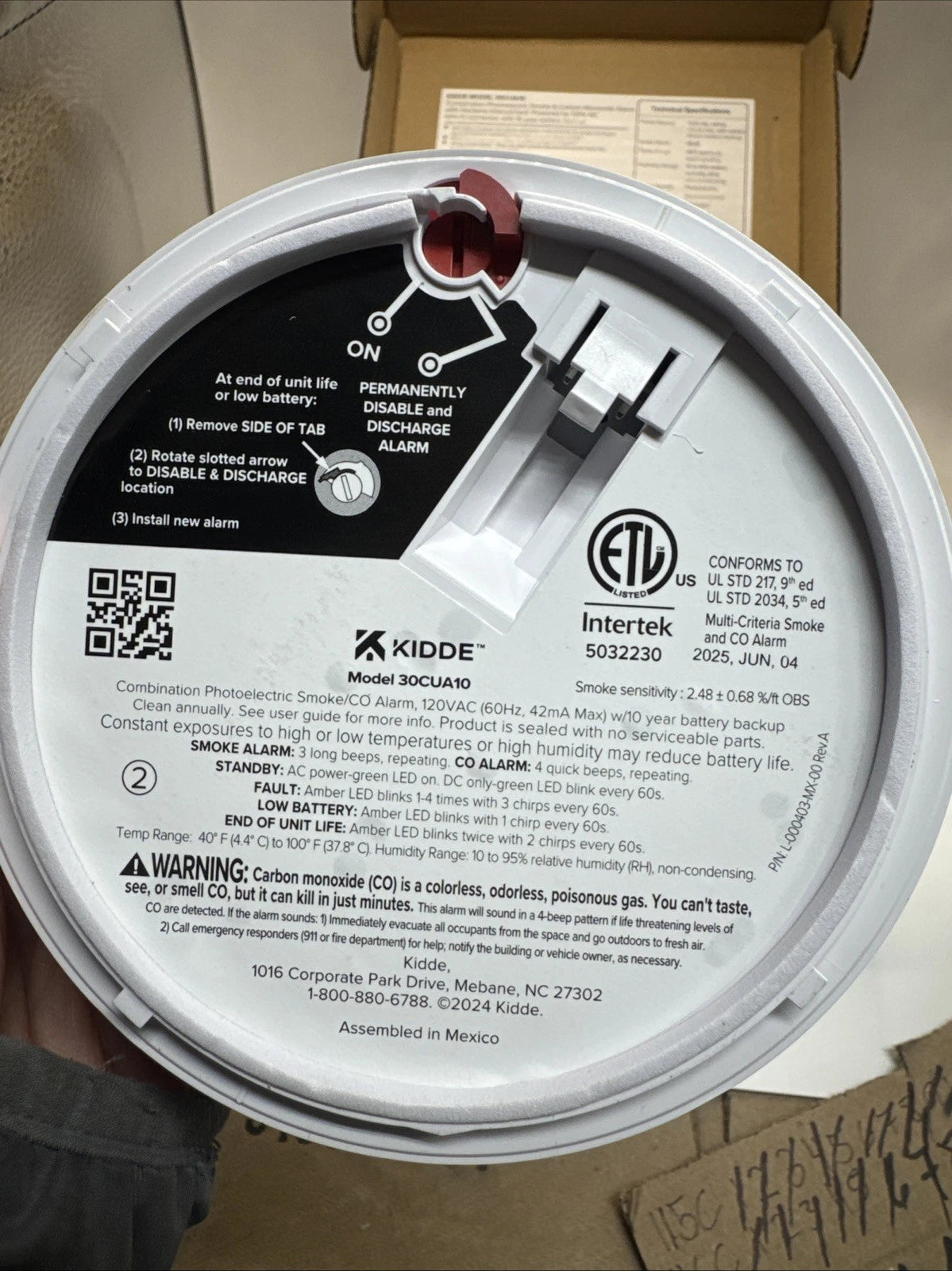 Kidde Combination Photoelectric Smoke & Carbon Monoxide Alarm 30CUA10