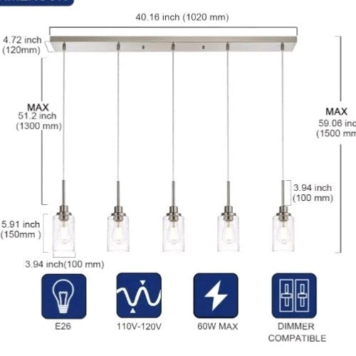 TODOLUZ 5-Light Farmhouse Chandelier, Adjustable Height Pendant Light