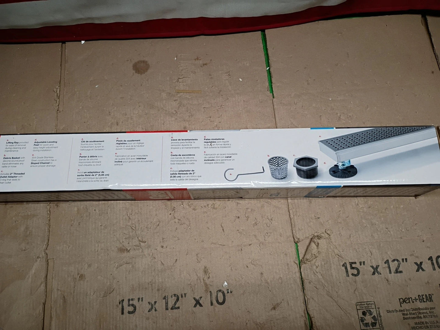 28in Shower Floor Linear Drain Square Grate Stainless Steel Oatey Designline