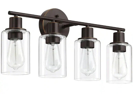 23.09 in 4-Light Oil Rubbed Bronze Bathroom Vanity Light with Clear Glass Shades