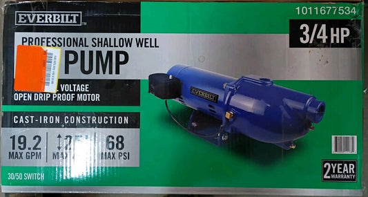 Everbilt 3/4 HP Cast Iron Shallow Well Jet Pump HDSWJ7 For Parts Only.