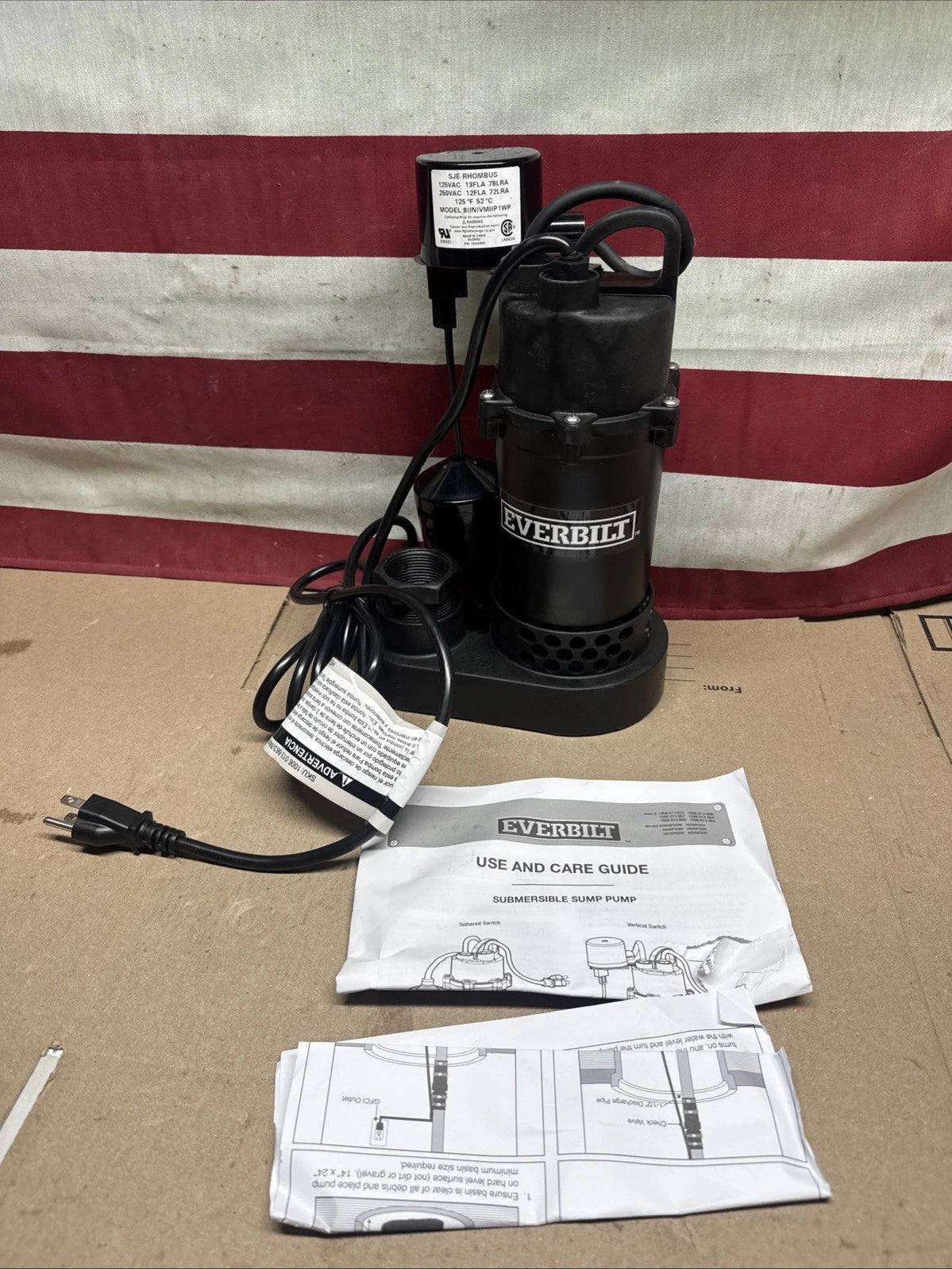 Everbilt HDSP50V 1/2 HP Submersible Sump Pump Thermoplastic Vertical., Open Box.