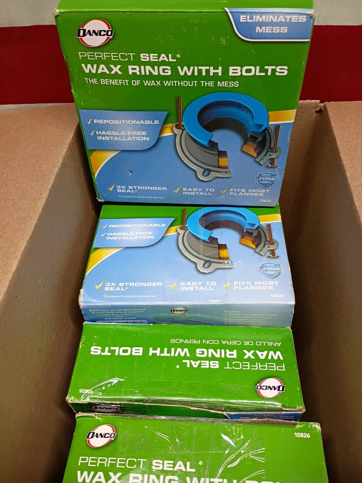 6pk Danco Perfect Seal, 10826, Toilet WaxRing With Bolts, Toilet Install Kit, OB