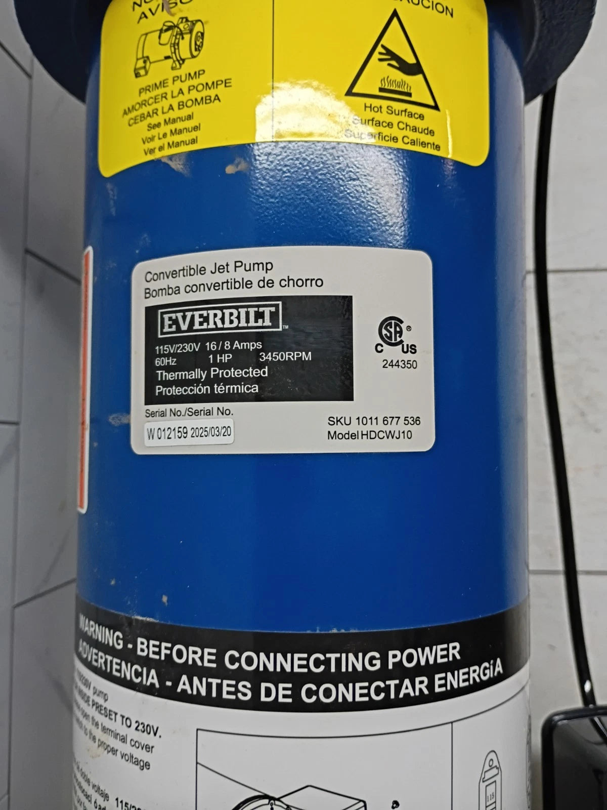 Everbilt 1 HP Professional Convertible Jet Pump. Read Description PARTS ONLY*
