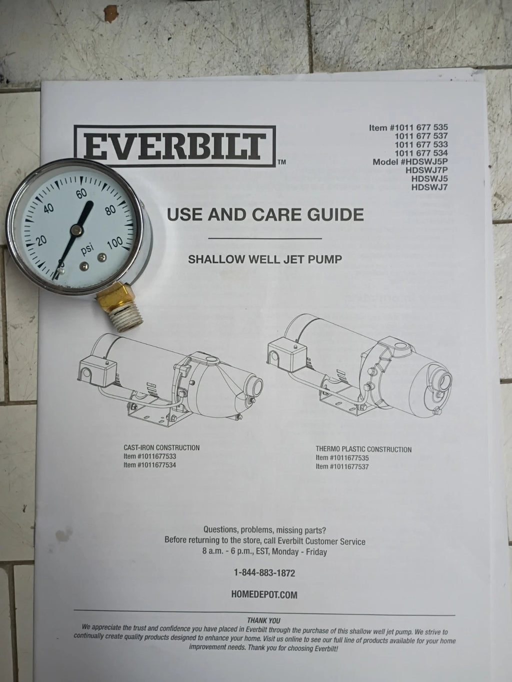 Everbilt HDSWH5P 1/2 HP Plastic Shallow Well Jet Pump New Open Box