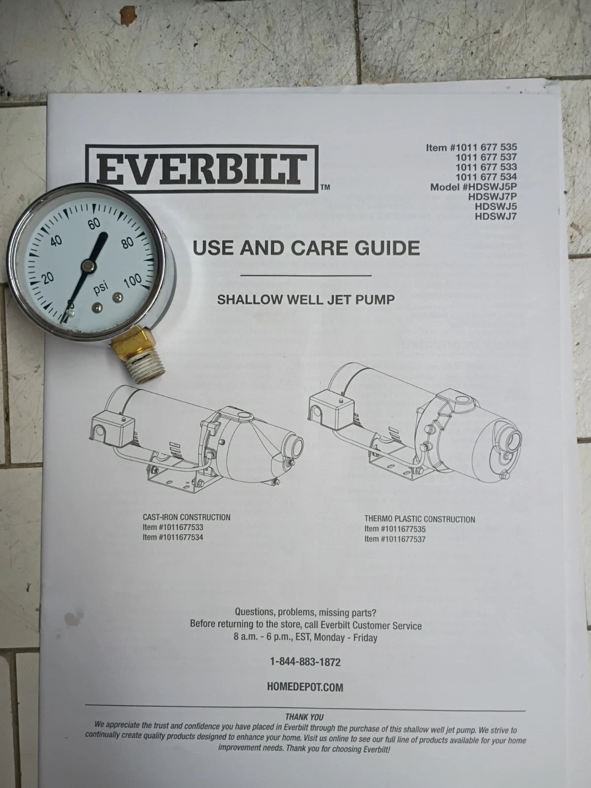 Everbilt HDSWH5P 1/2 HP Plastic Shallow Well Jet Pump New Open Box