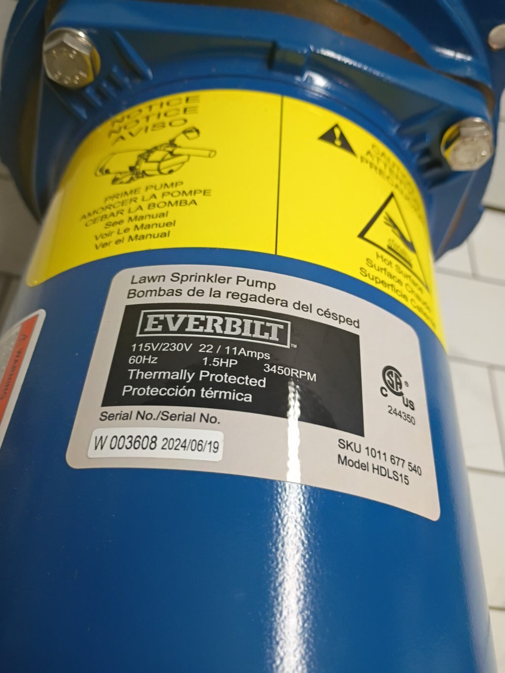 Everbilt HDLS15, 1-1/2 HP Cast Iron Lawn Irrigation Pump PARTS ONLY