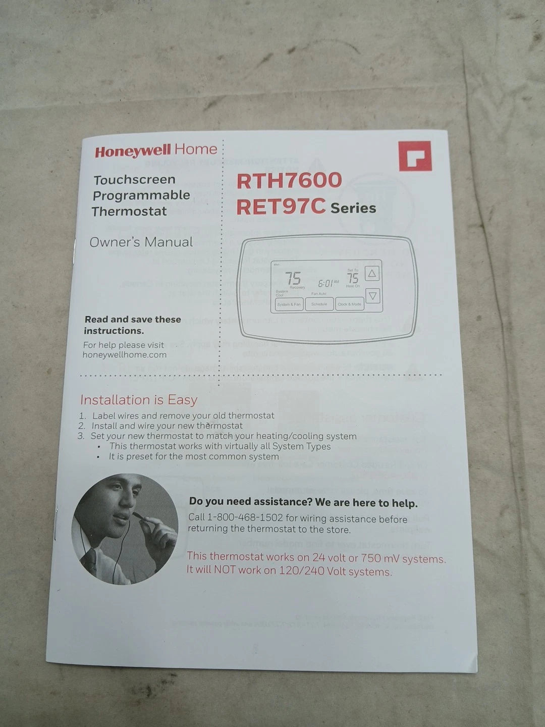 RTH7600D 7-Day Programmable Touchscreen Thermostat, White