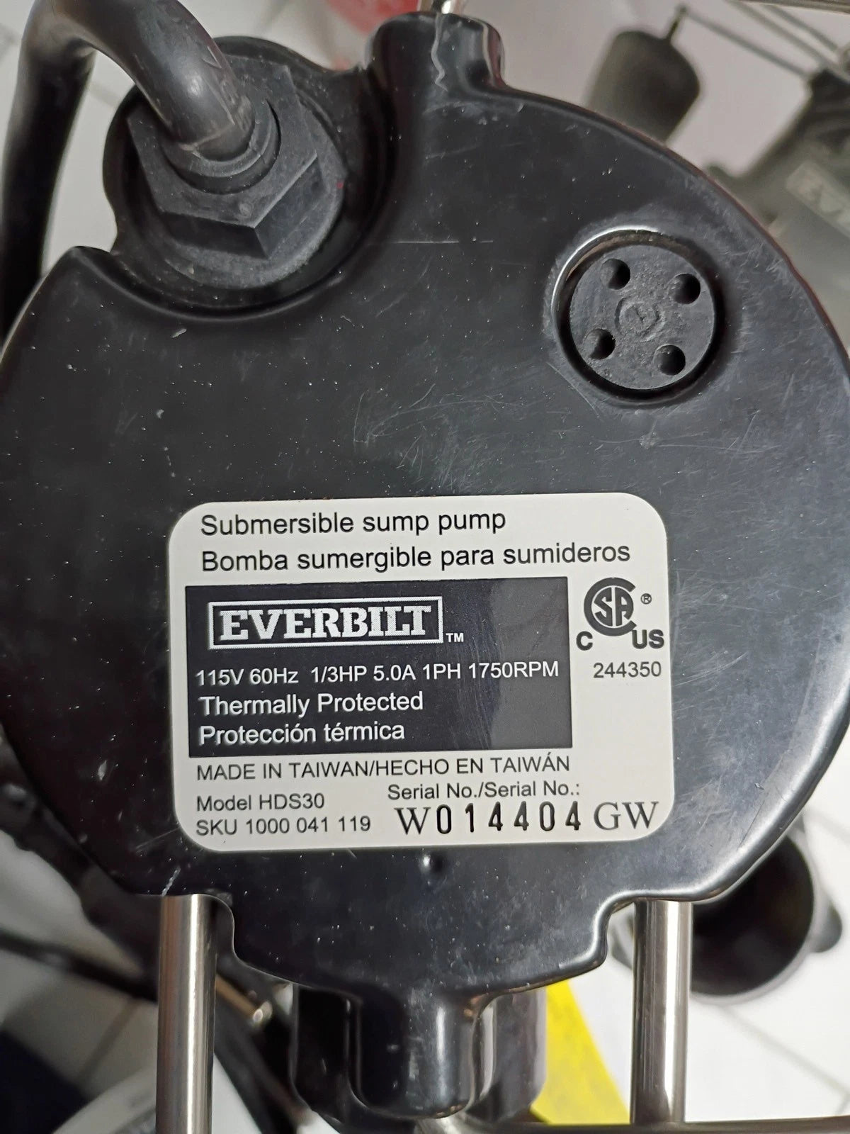 Everbilt 1000041119 1/3 HP Cast Iron Submersible Sump Pump New Open Box