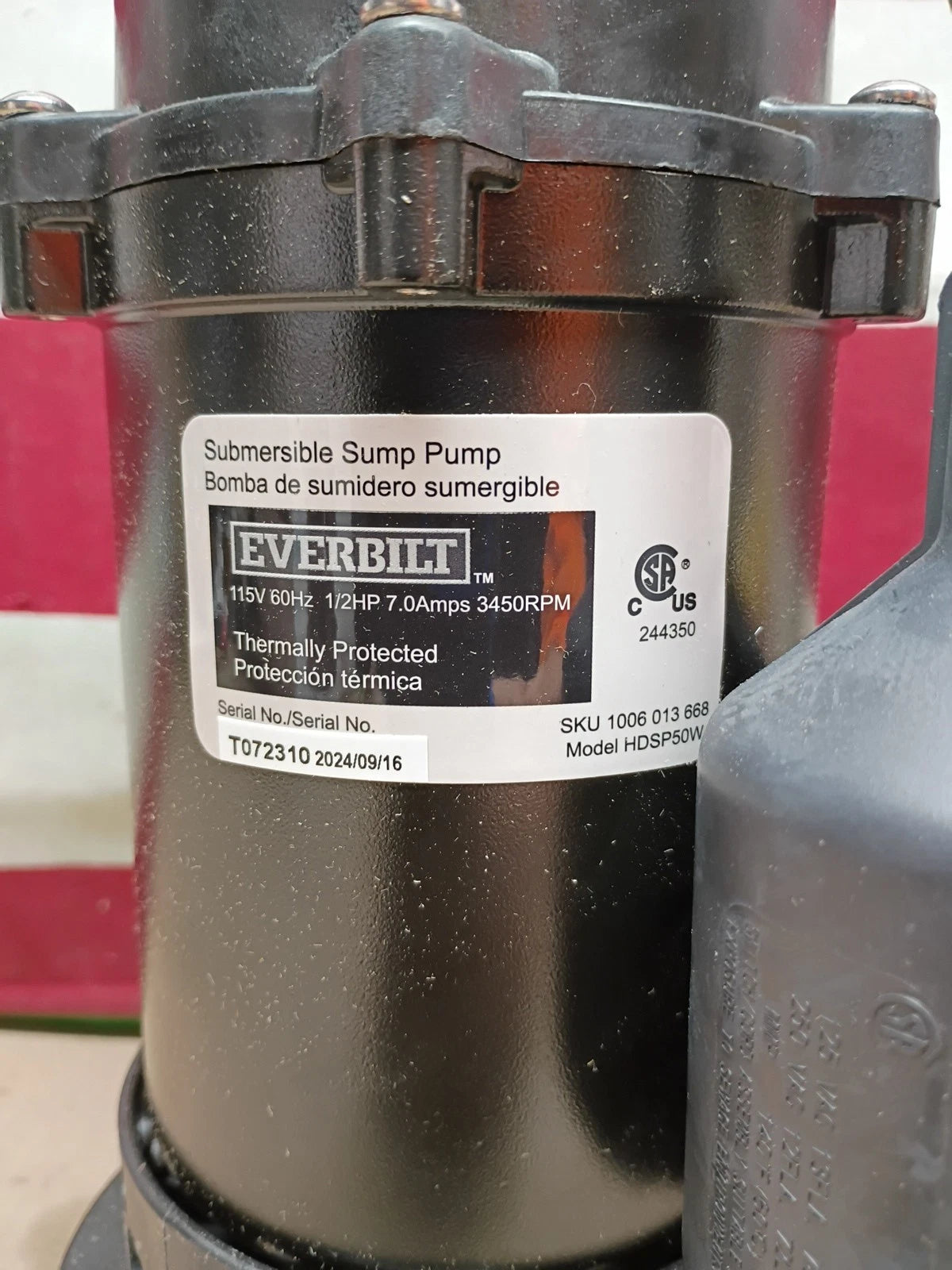 Everbilt HDSP50W 1/2 HP Submersible Aluminum Sump Pump with Tethered Switch