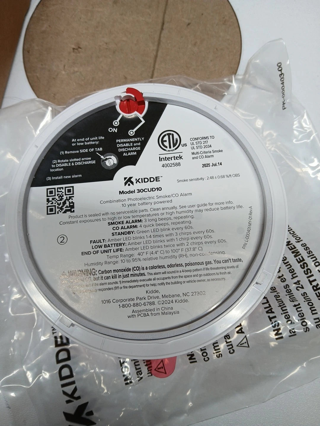 Kidde Smoke & CO Detector, 10-Year Battery LED Warning Indicators 30CUD10