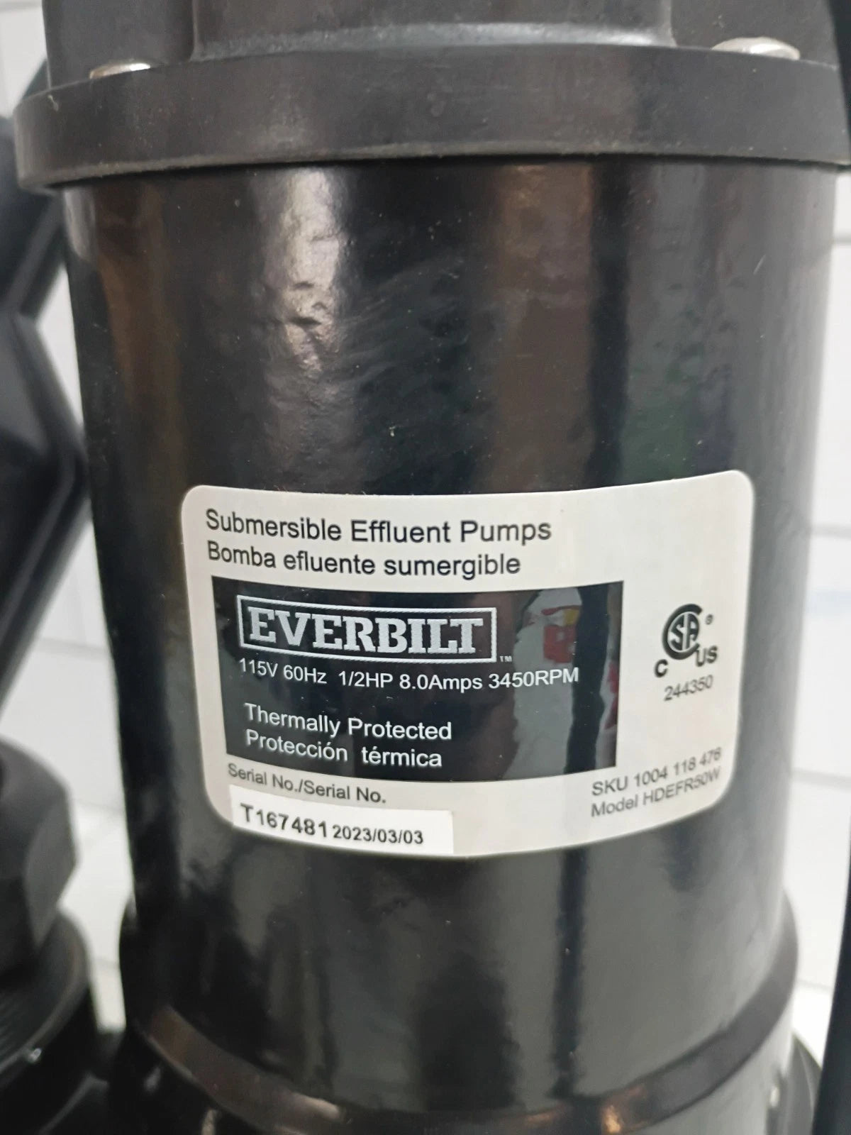 Everbilt HDEFR50W 1/2 HP Effluent Pump, Open Box Read Description.
