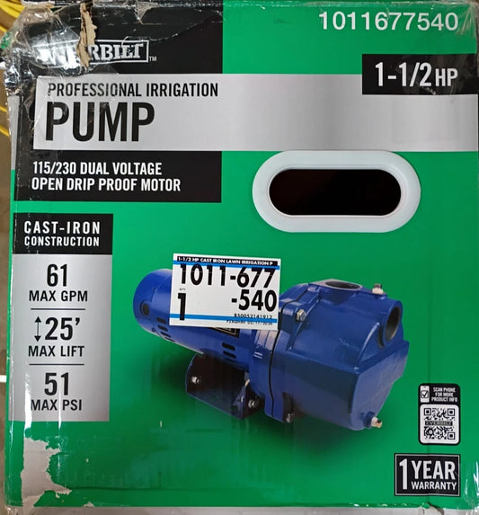 Everbilt HDLS15, 1-1/2 HP Cast Iron Lawn Irrigation Pump 61 GPM 51 PSI Open Box