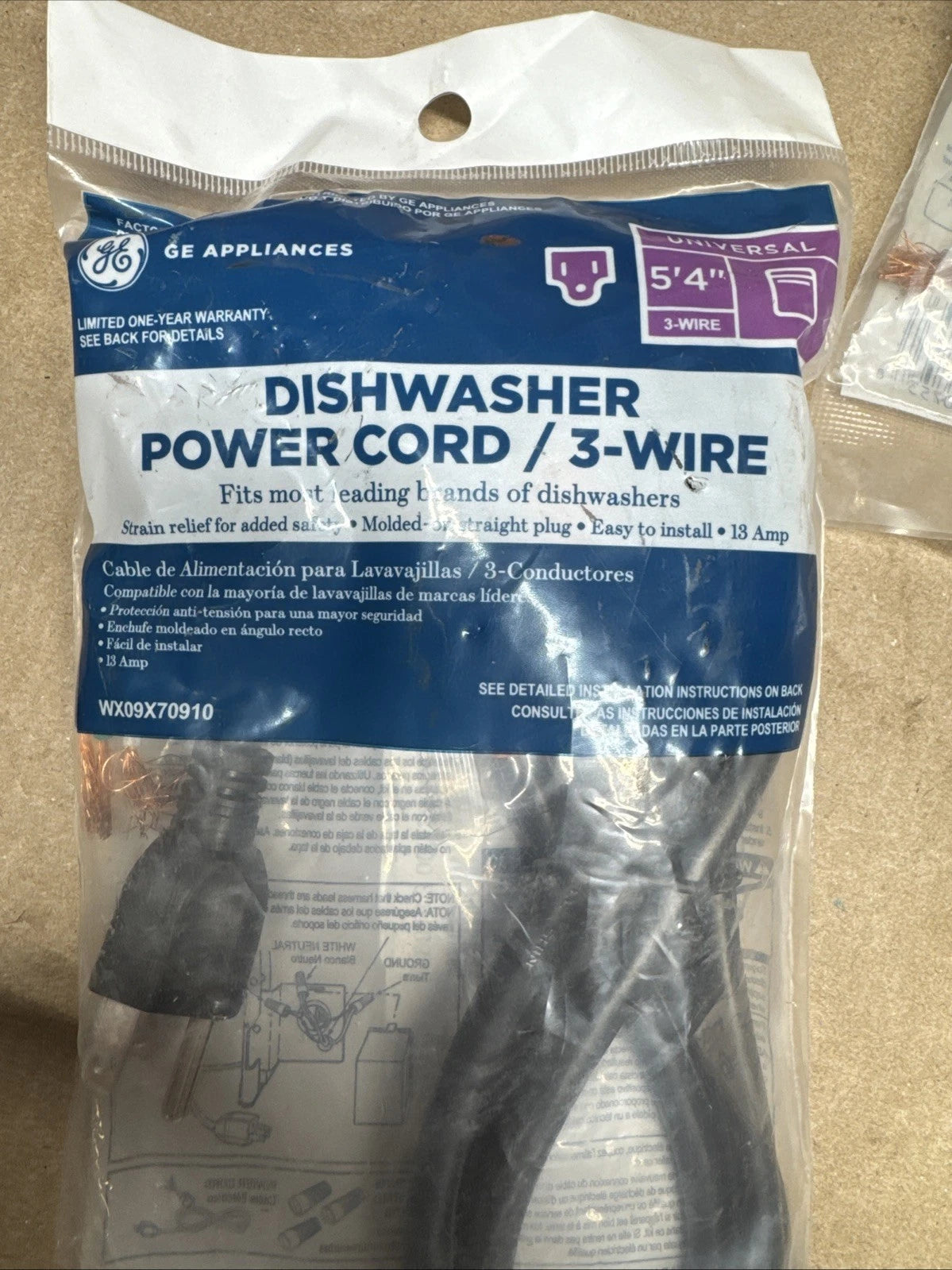 4PK GE Dishwasher Power Cord 3-Wire 5’4” Universal WX09X70910 New Sealed
