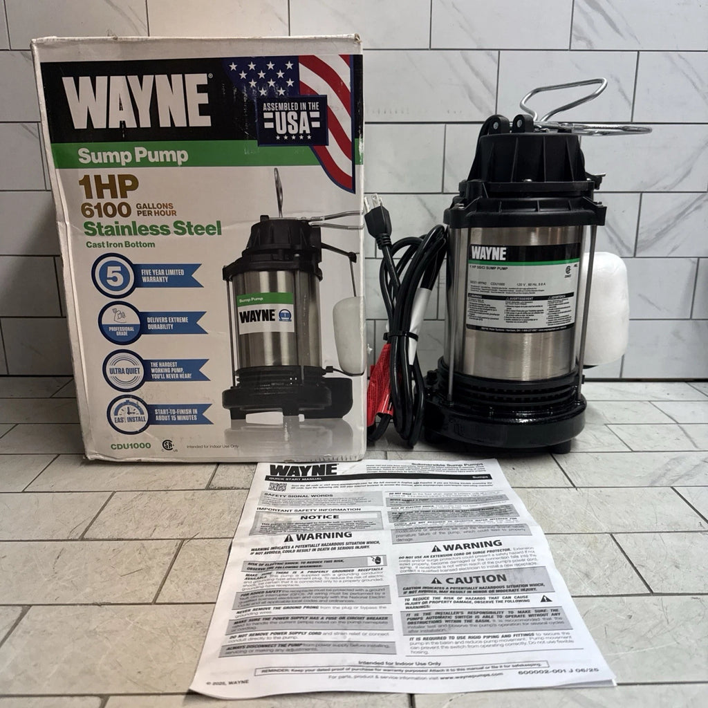 Wayne CDU1000 - 1HP Submersible Sump Pump Stainless Steel & Cast Iron 6100GPH