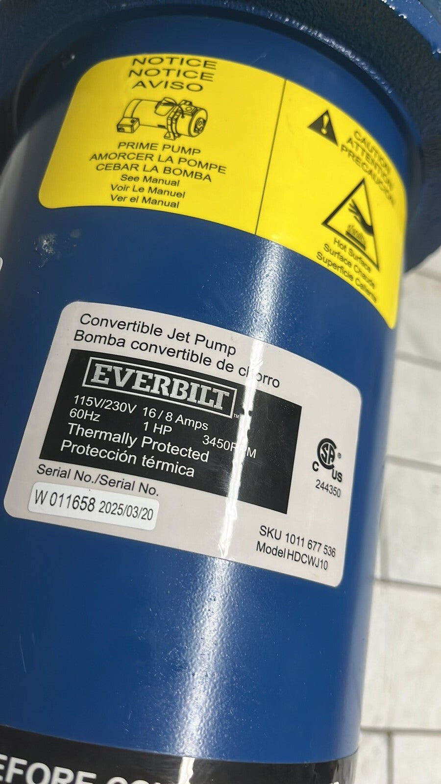 Everbilt HDCWJ10, 1 HP Professional Convertible Jet Pump PARTS ONLY
