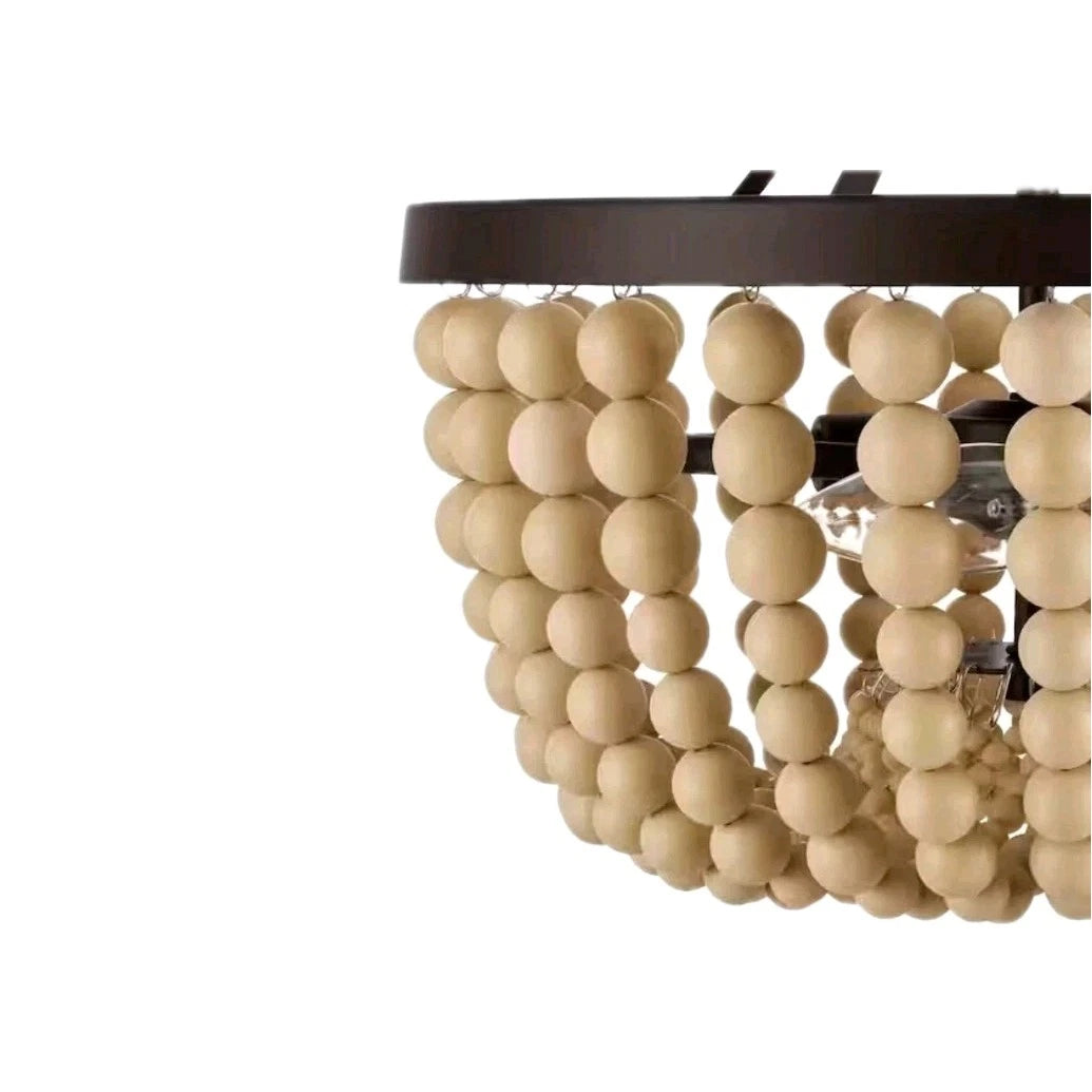 Hampton Bay Cayman 13 in. 2-Light Bronze and Faux Wood Beaded Semi-Flush Mount