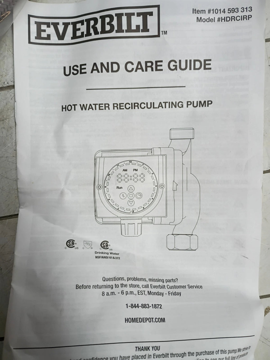 Everbilt Hot Water Recirculation Pump ~ Fully Programmable HDRCIRP Open Box READ