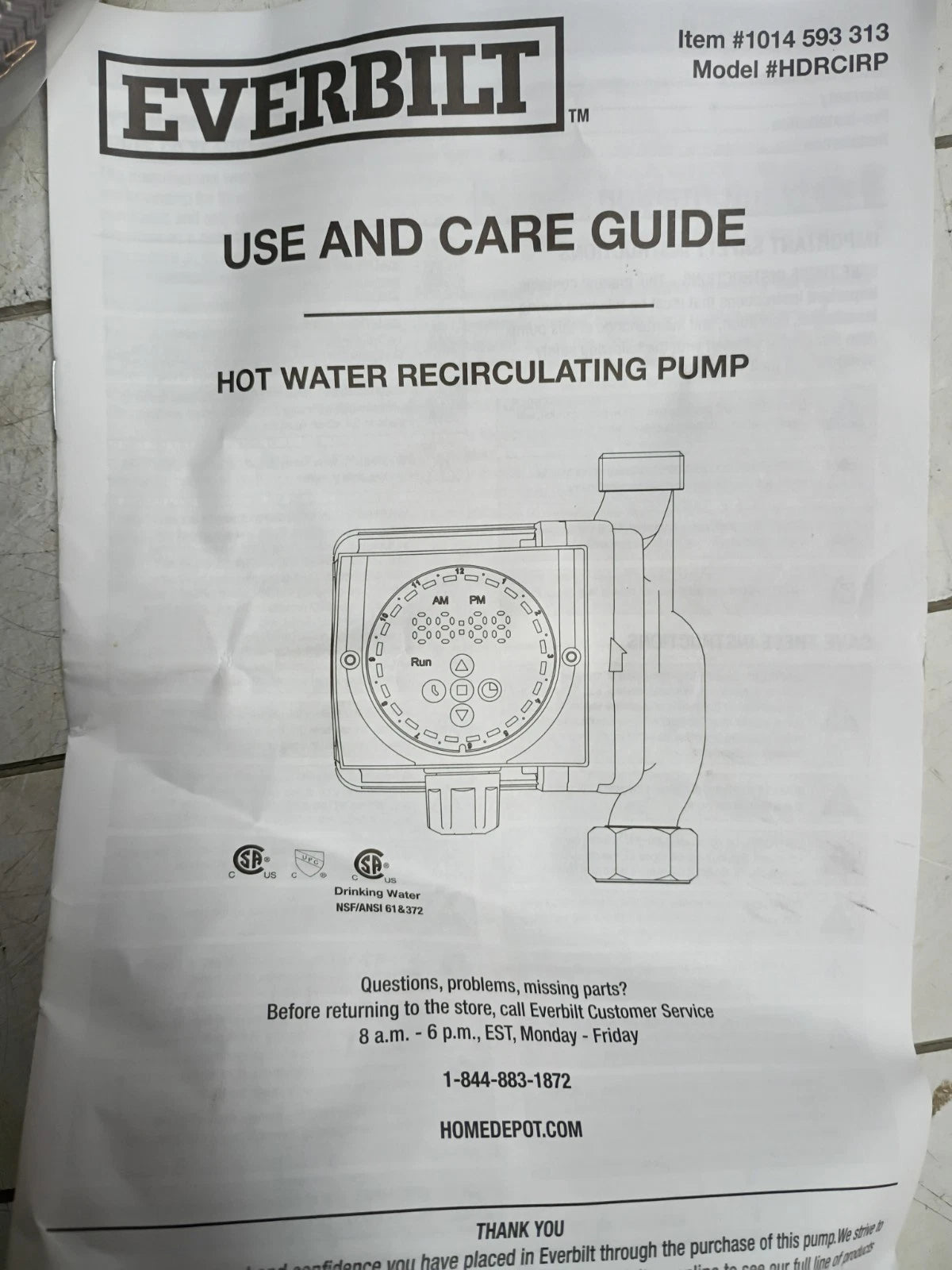 Everbilt Hot Water Recirculation Pump ~ Fully Programmable HDRCIRP Open Box READ