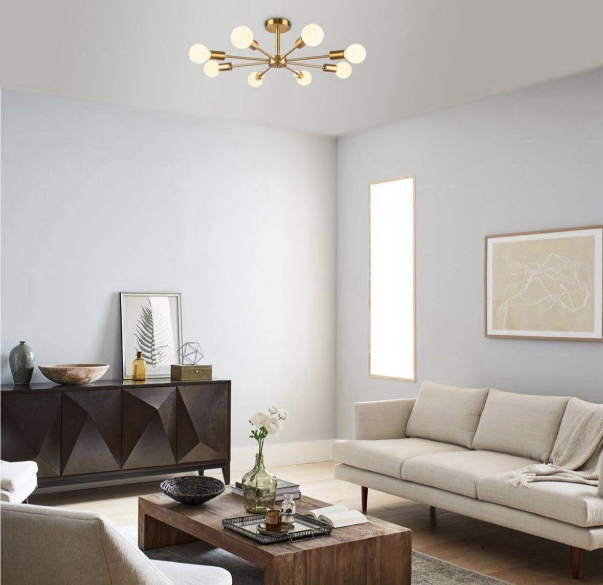 RRTYO Gallman 23.6 in. 8-Light Gold Mid-Century Pendant Ceiling Light Sputnik…