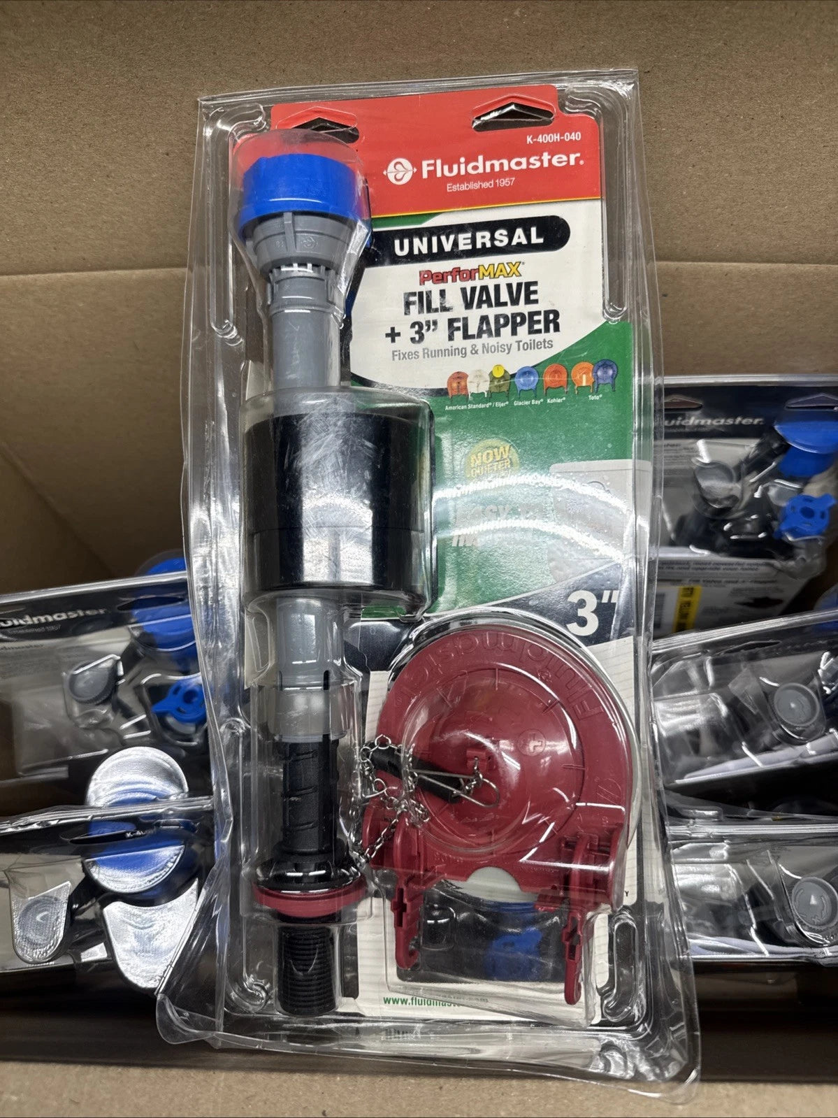 9PK Fluidmaster Universal PerforMAX Fill Valve, 3" Flapper, K-400H-040, OB