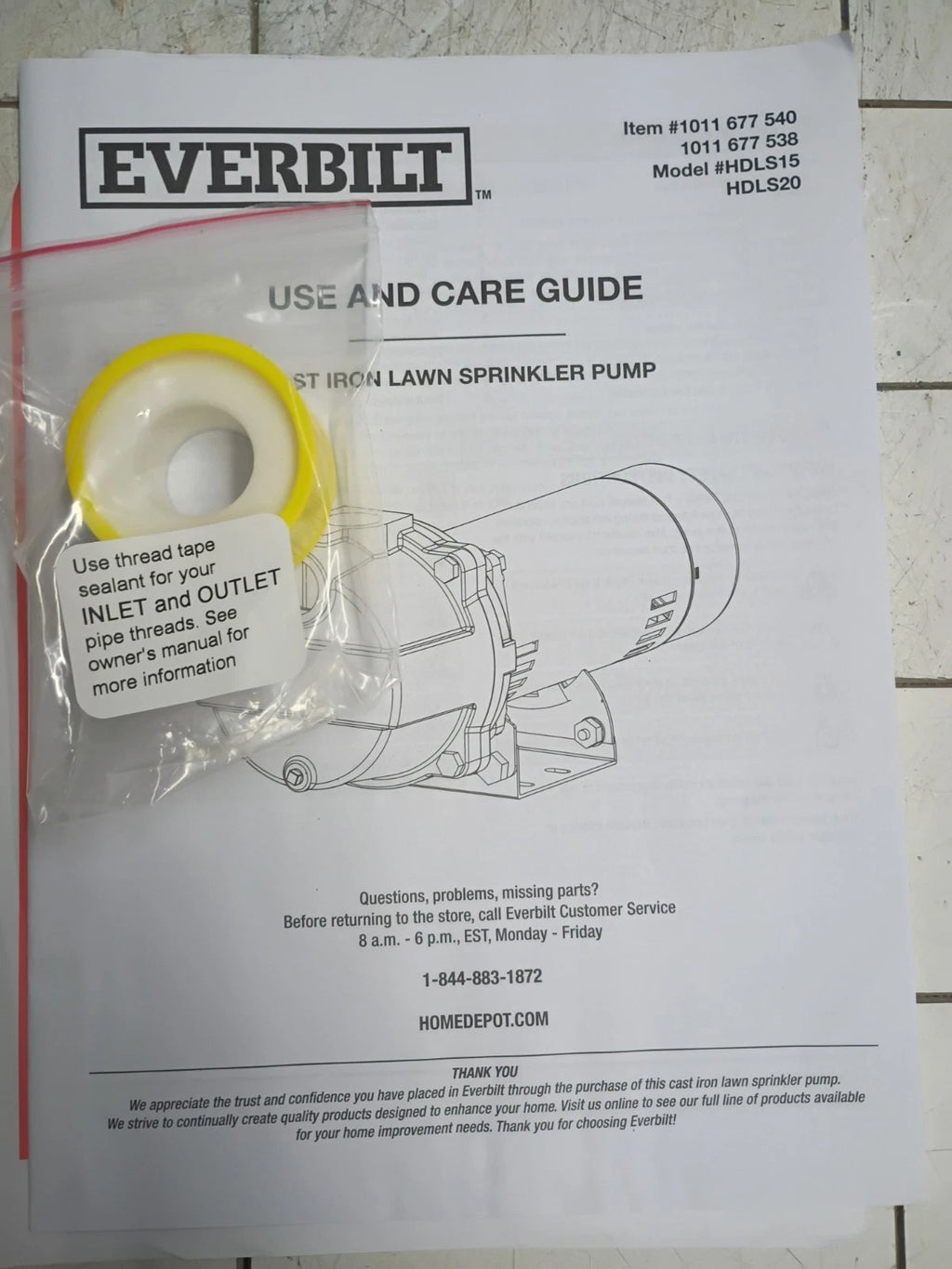 Everbilt HDLS15, 1-1/2 HP Cast Iron Lawn Irrigation Pump Open Box