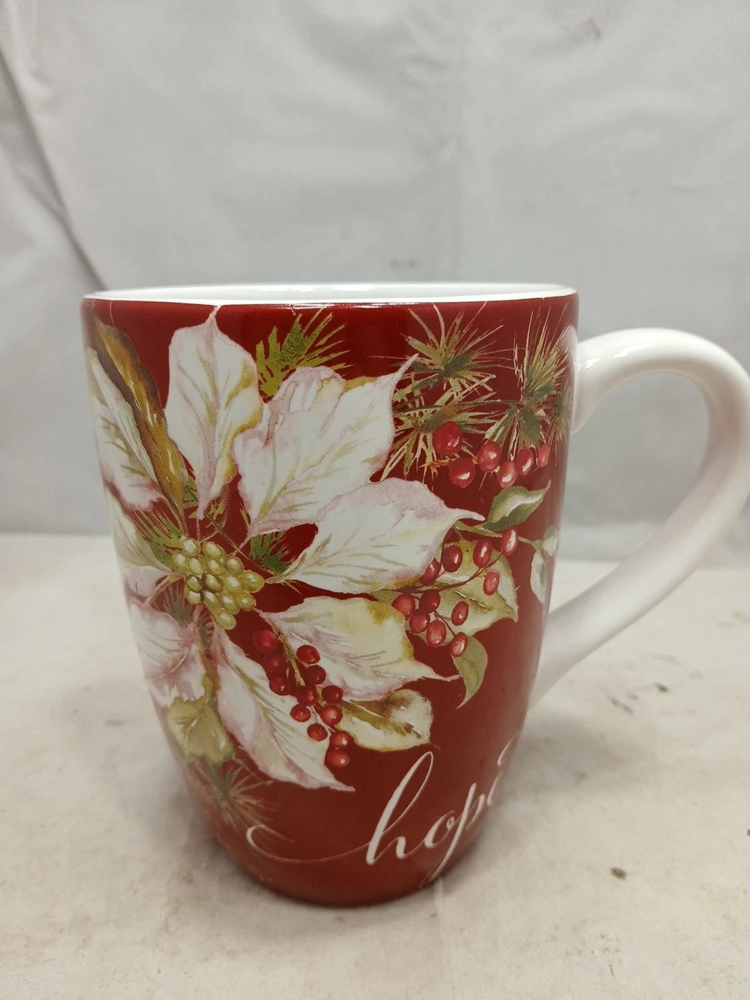 Certified International Winters Joy 22oz Mugs Set 4 Peace,Believe,Hope,Joy NWT