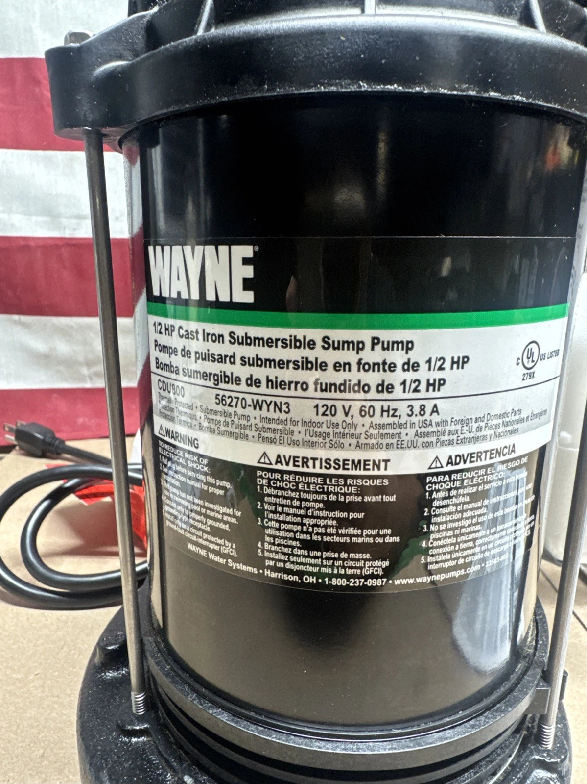 Wayne 1/2 HP CastIron Submersible Sump Pump with Vertical FloatSwitch NEW IN BOX