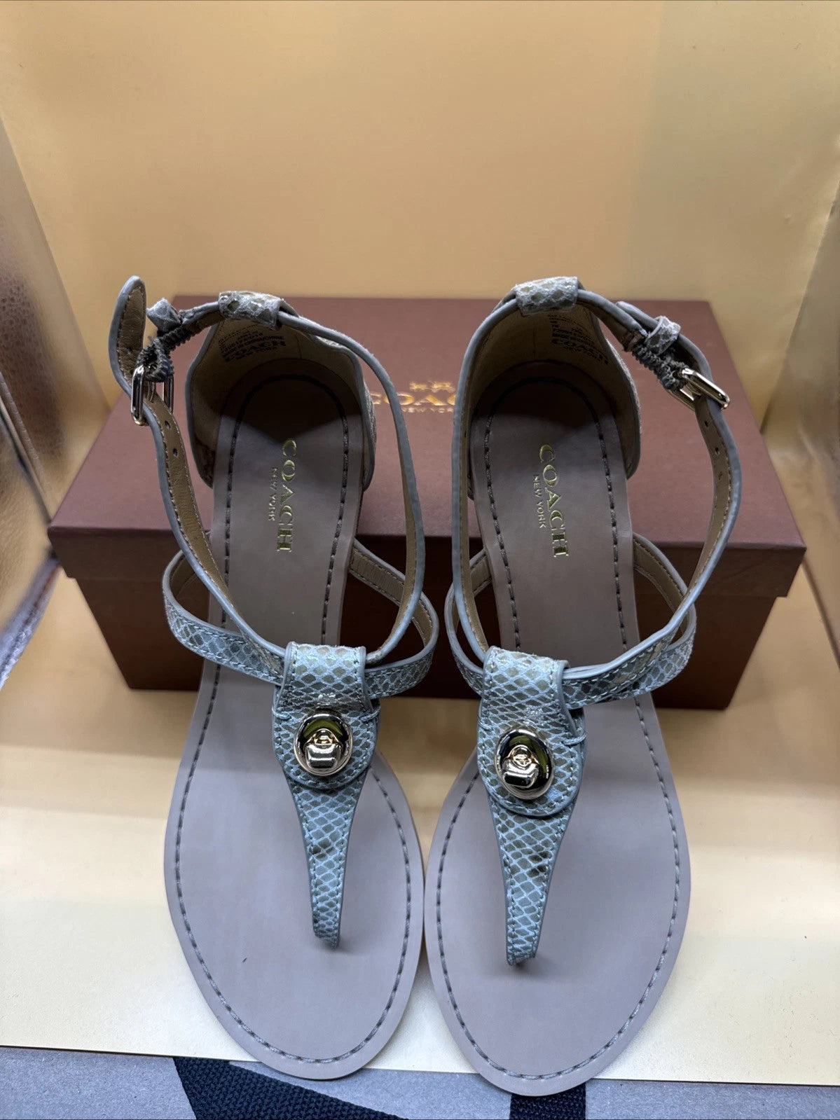 Coach New York Ingrid Natural Snake Print Sandals Size 7M Women's New With Box!