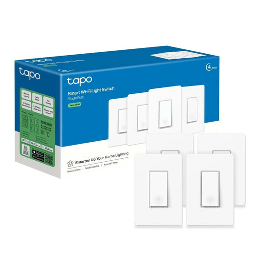 4 Pk TP-Link Tapo Smart Light Switch, Single Pole, Neutral Wire Req, 2.4GHz W...