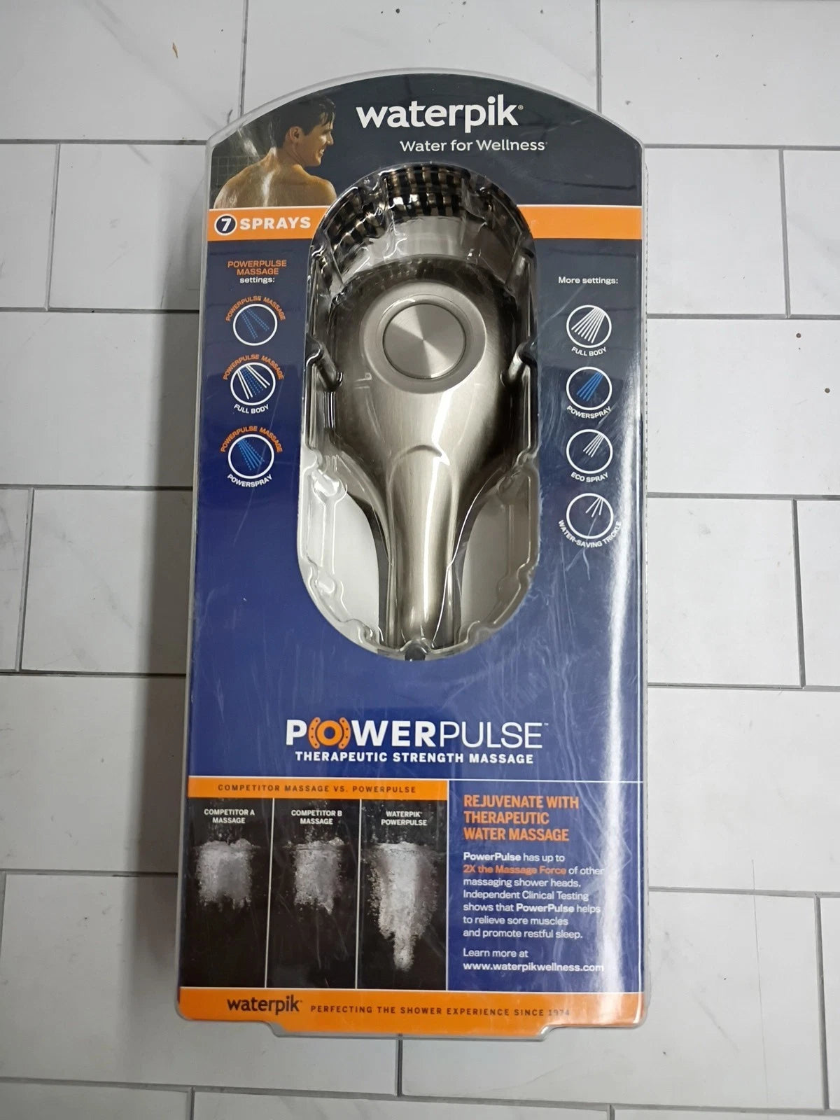 Waterpik PowerPulse Massage Hand Held Shower Head Brushed Nickel 7 Settings Read