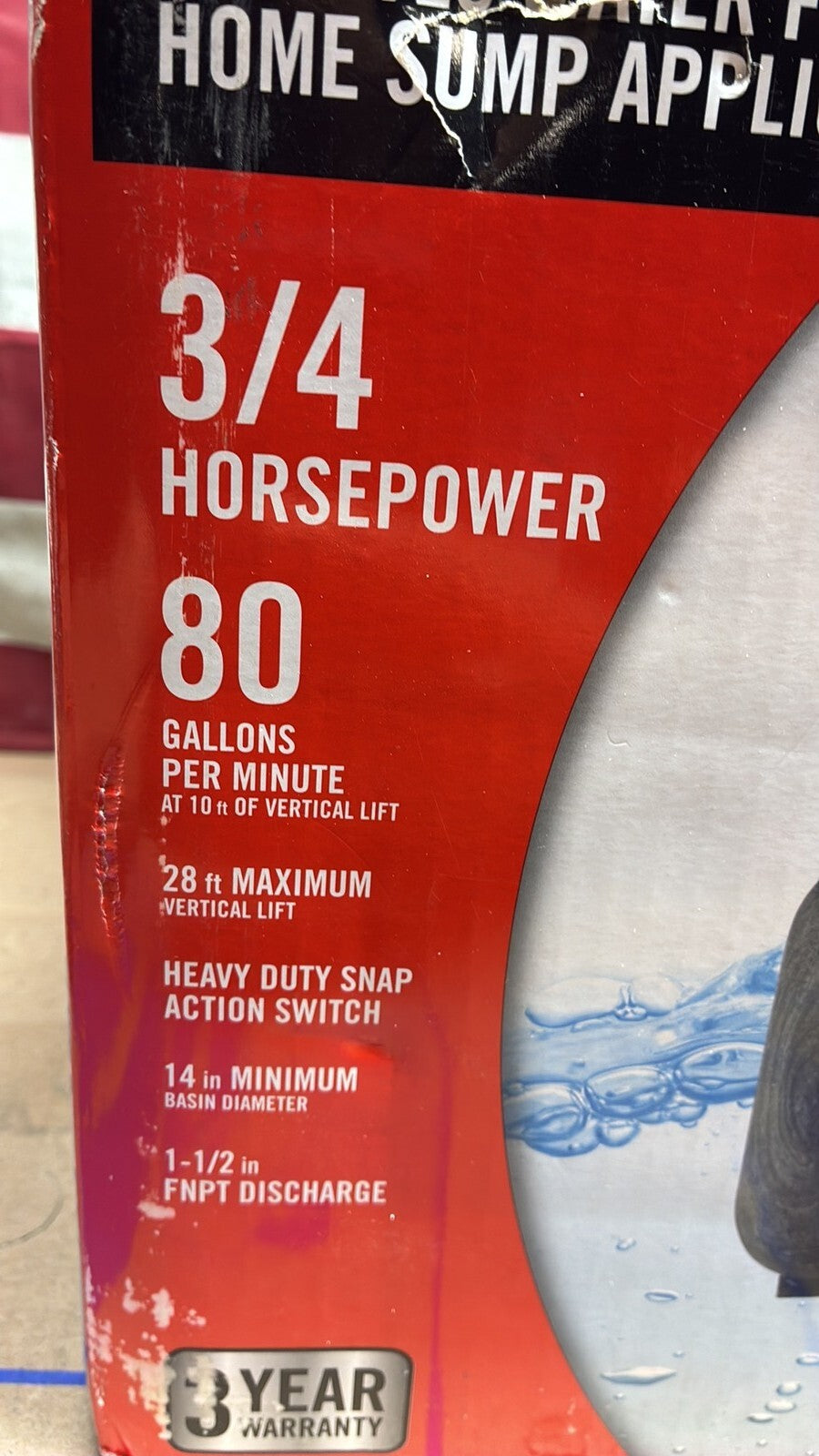 Everbilt HDS50 1/2 HP Cast Iron Sump Pump Model OPEN BOX.