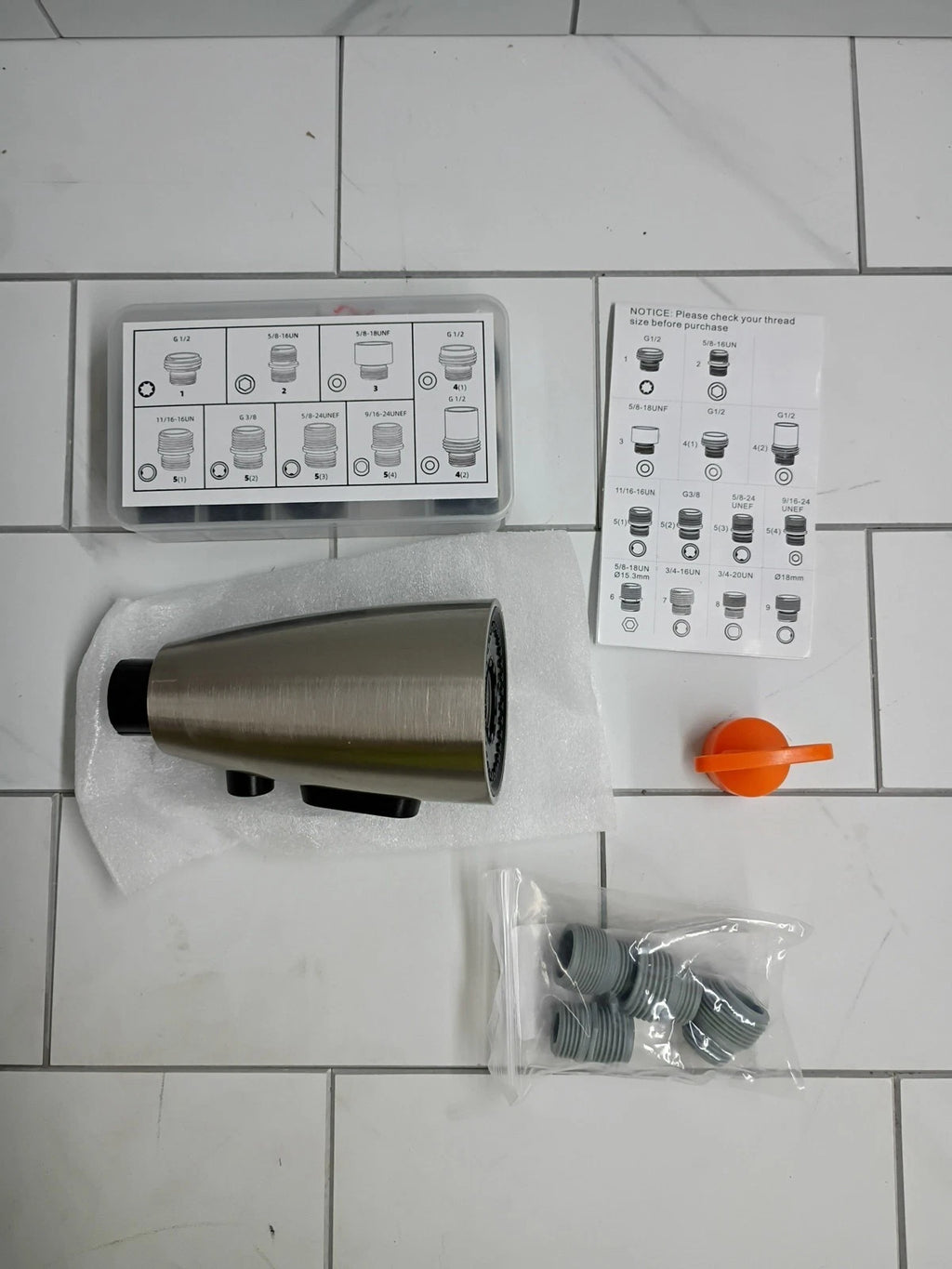 Kient - Brushed Nickel Kitchen Faucet Head Three Modes Button Control Adapter